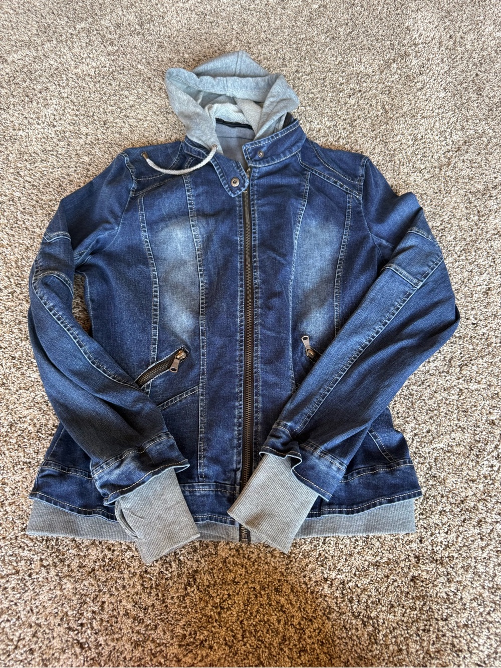 Denim Hoodie Jacket in Faded Dark Blue
